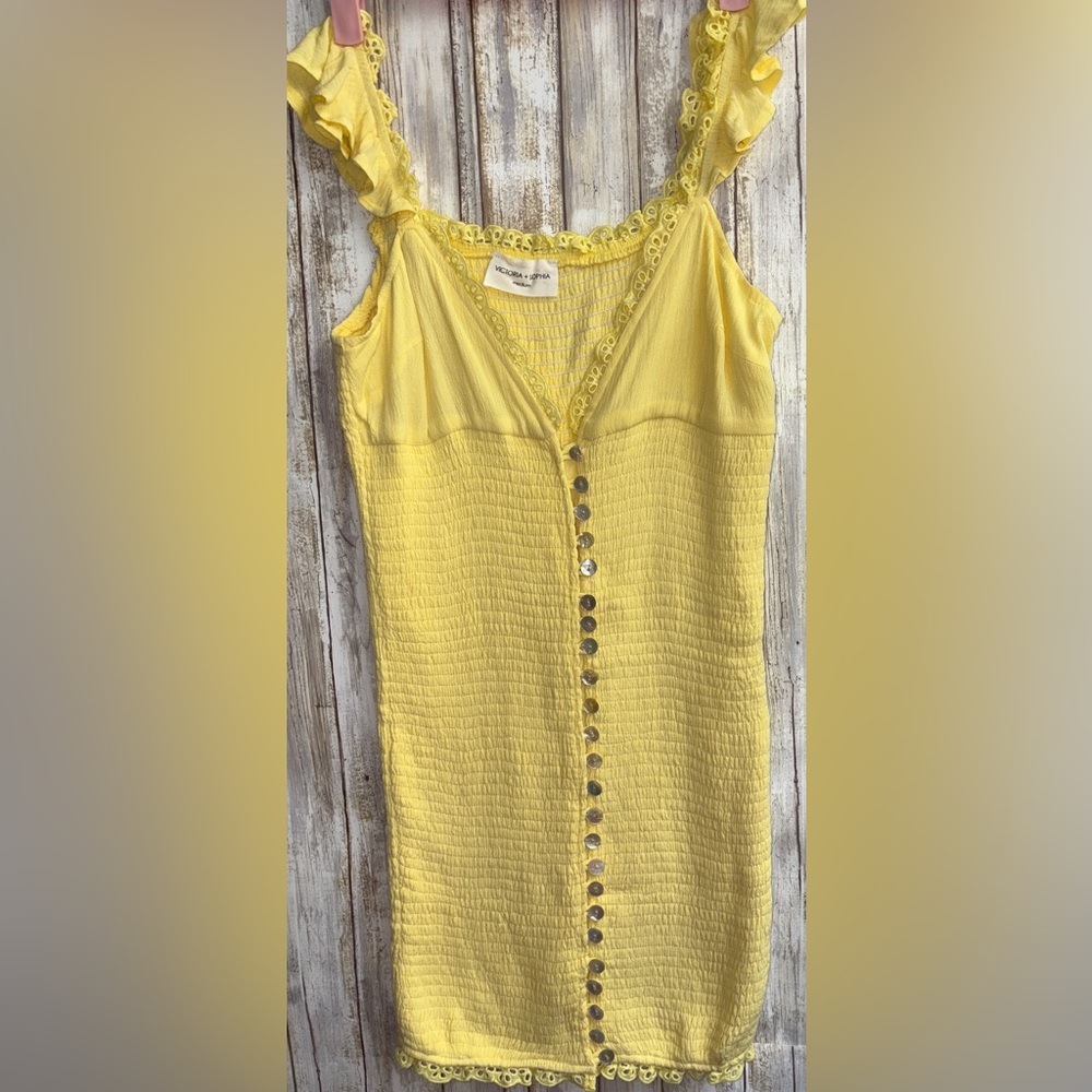 Victoria + Sophia Yellow Smocked Dress SIZE MEDIUM